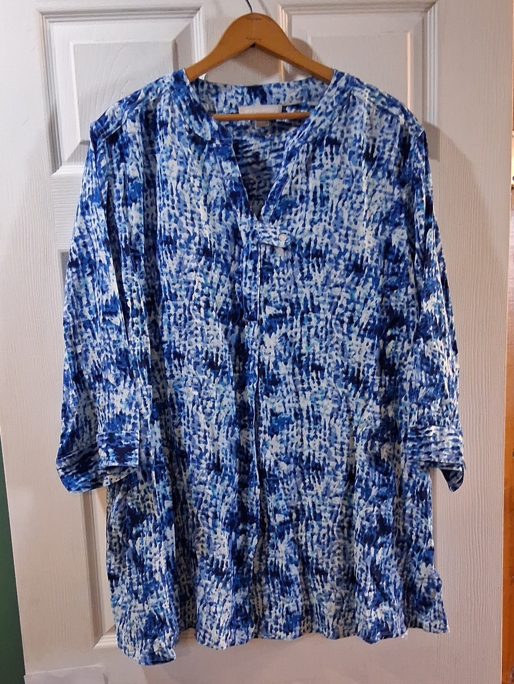 Woman Within Blue & White Abstract Button-Up Tunic